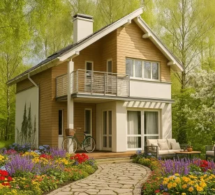 2-х этажный каркасный дом с балконом и террасой КД-890 фото 1