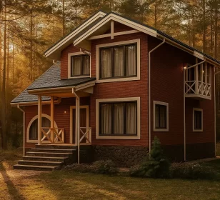 2-х этажный каркасный дом с крыльцом КД-190 фото