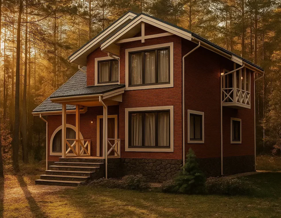 2-х этажный каркасный дом с крыльцом КД-190 фото