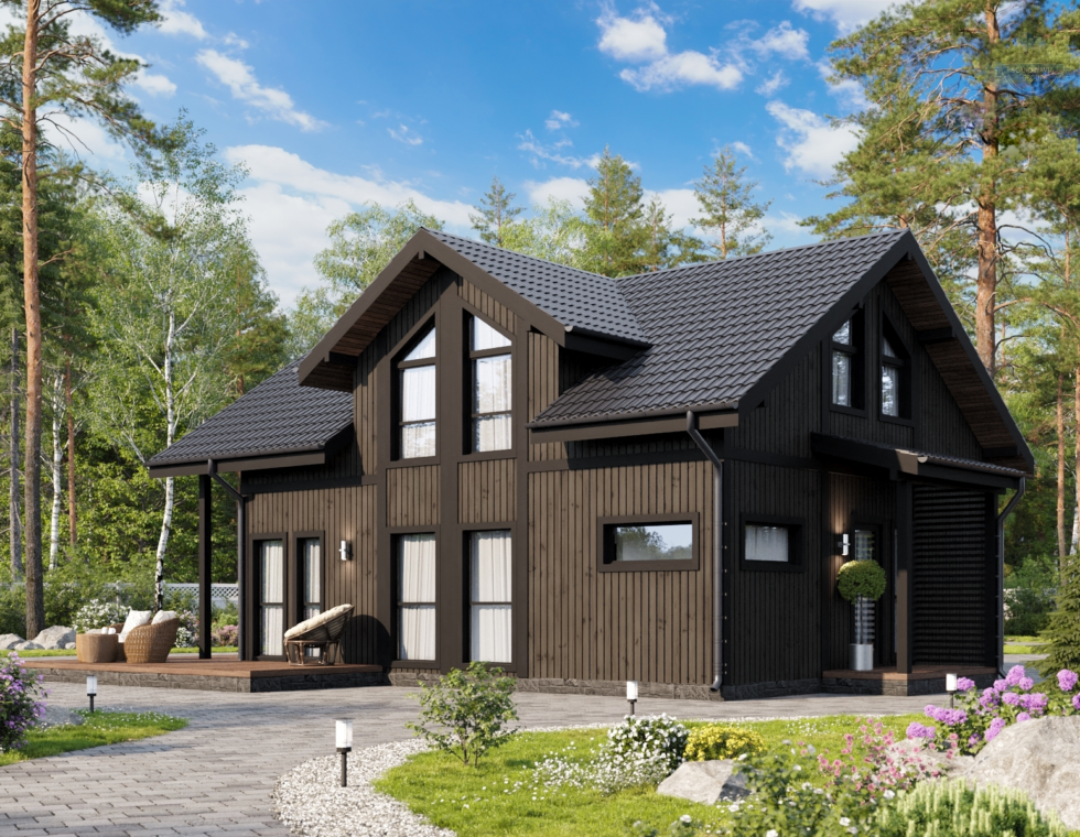 КД-950: двухэтажный каркасный дом с террасой