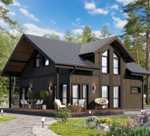 КД-950: двухэтажный каркасный дом с террасой