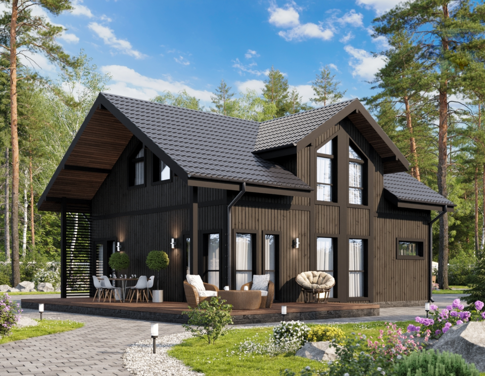 КД-950: двухэтажный каркасный дом с террасой