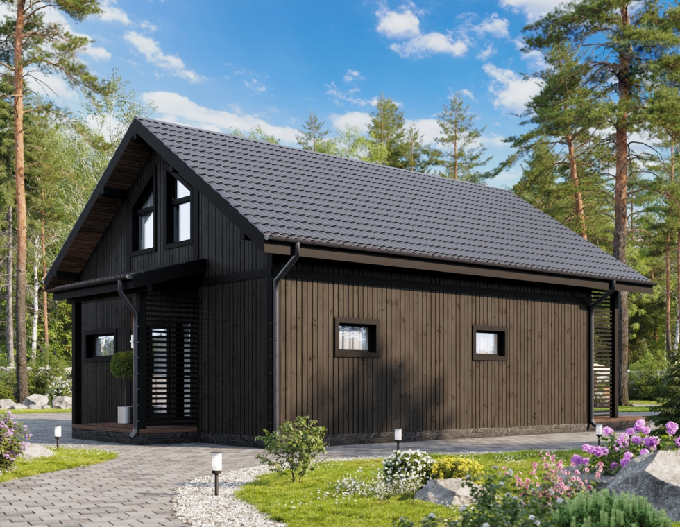 КД-950: двухэтажный каркасный дом с террасой