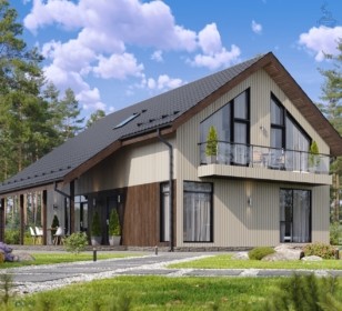 КД-650: двухэтажный каркасный дом с террасой