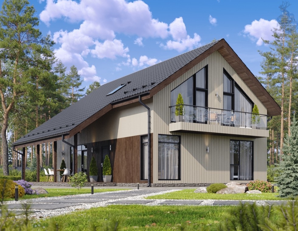 КД-650: двухэтажный каркасный дом с террасой