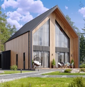 КД-990: двухэтажный каркасный дом с панорамными окнами и вторым светом