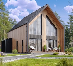 КД-990: двухэтажный каркасный дом с панорамными окнами и вторым светом