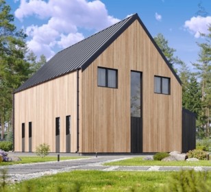 КД-990: двухэтажный каркасный дом с панорамными окнами и вторым светом