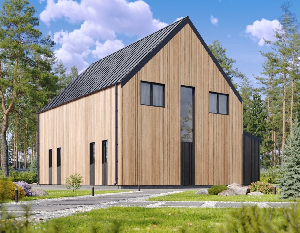 КД-990: двухэтажный каркасный дом с панорамными окнами и вторым светом