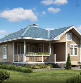 КД-760: одноэтажный каркасный дом с террасой и вторым светом