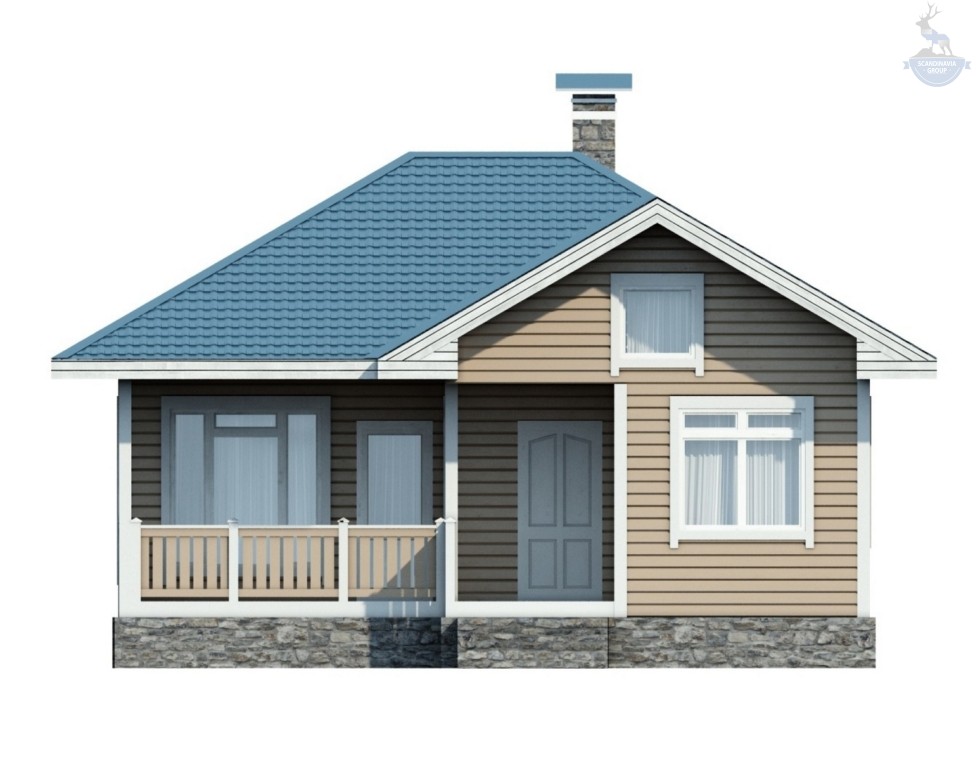 КД-760: одноэтажный каркасный дом с террасой и вторым светом