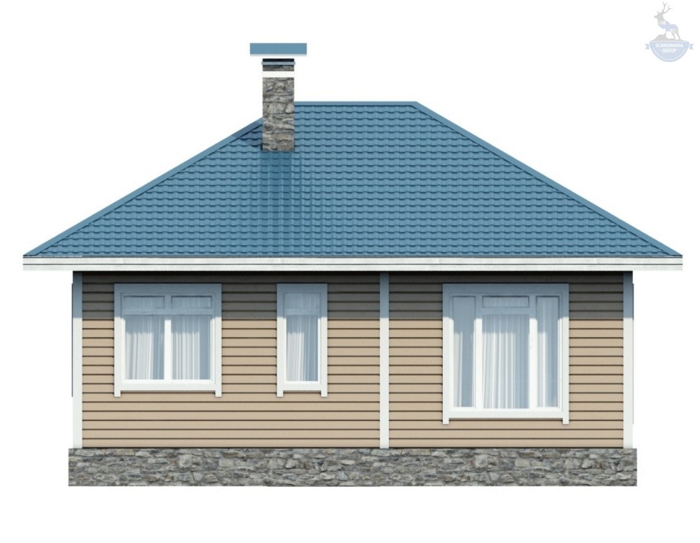 КД-760: одноэтажный каркасный дом с террасой и вторым светом