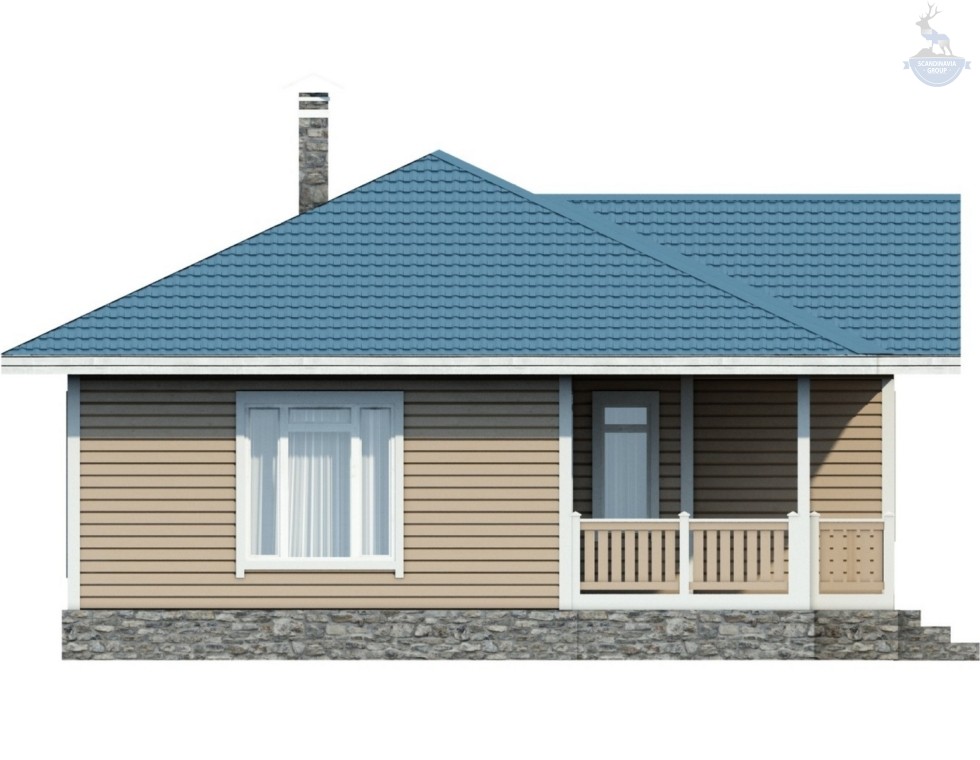 КД-760: одноэтажный каркасный дом с террасой и вторым светом