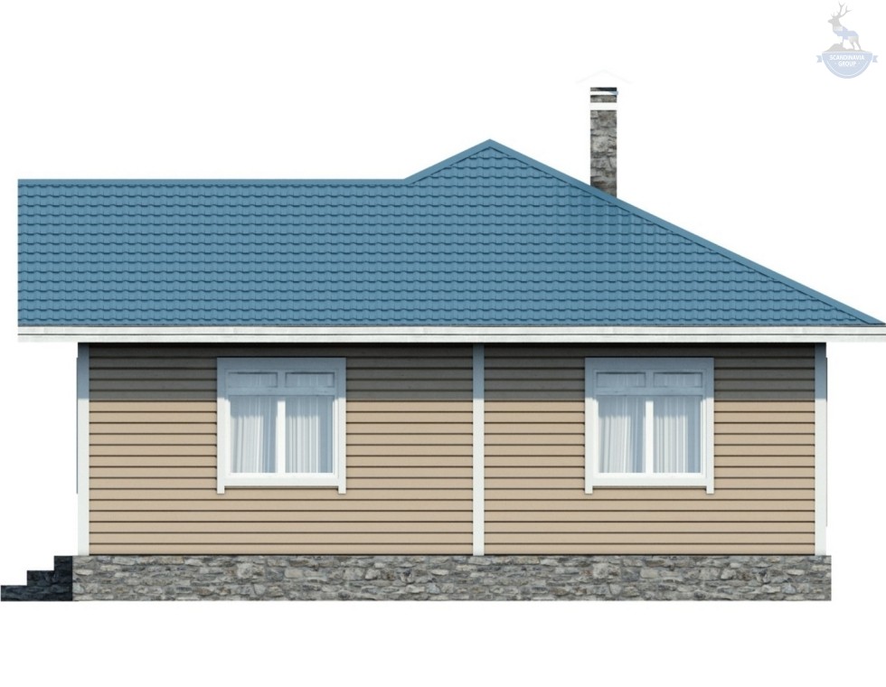 КД-760: одноэтажный каркасный дом с террасой и вторым светом