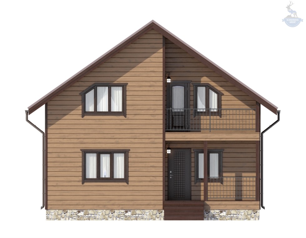 КД-10: двухэтажный каркасный дом с балконом и крыльцом