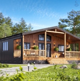 КД-1010: одноэтажный дом в стиле BarnHouse с террасой и крыльцом