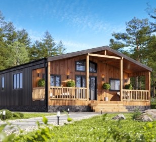 КД-1010: одноэтажный дом в стиле BarnHouse с террасой и крыльцом