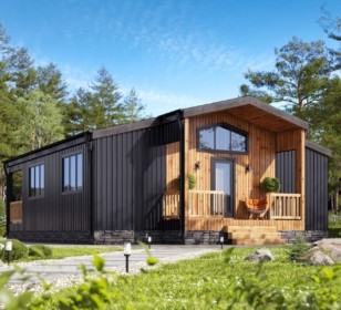 КД-1010: одноэтажный дом в стиле BarnHouse с террасой и крыльцом