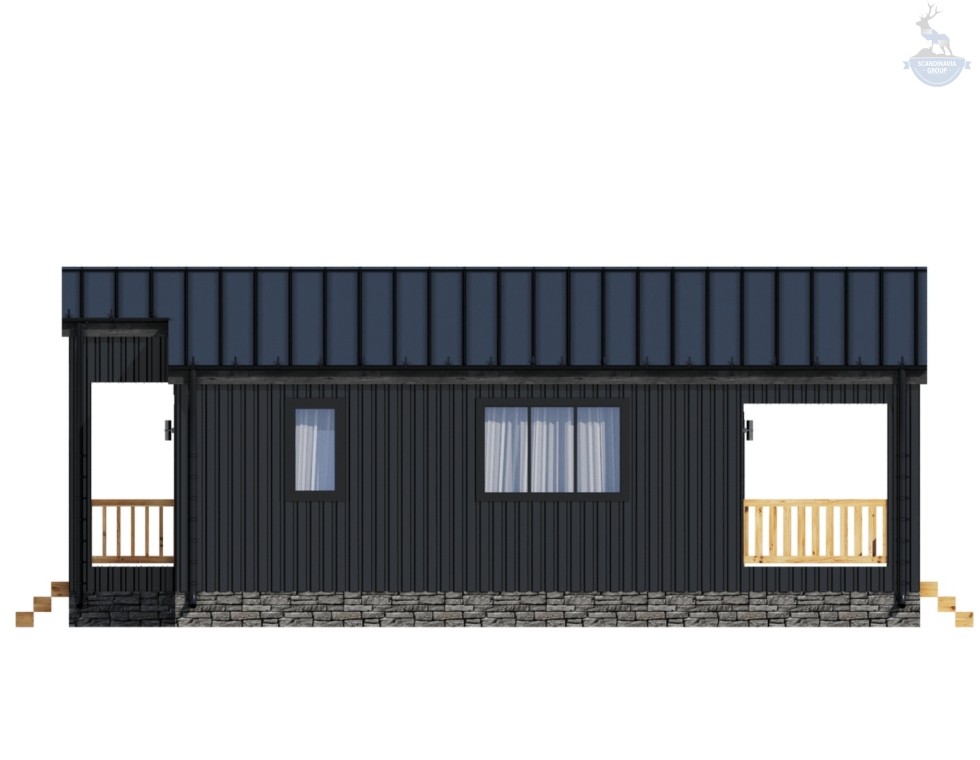 КД-1010: одноэтажный дом в стиле BarnHouse с террасой и крыльцом