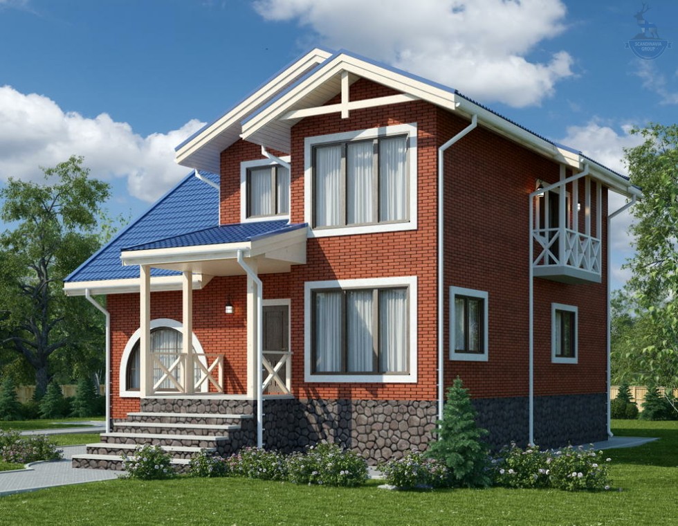 КД-190: 2-х этажный каркасный дом с крыльцом