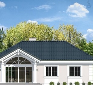 КД-420: каркасный дом с террасой и панорамным остеклением