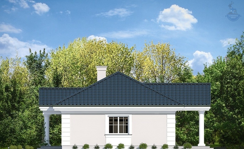 КД-420: каркасный дом с террасой и панорамным остеклением