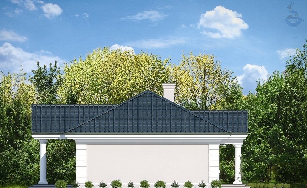 КД-420: каркасный дом с террасой и панорамным остеклением