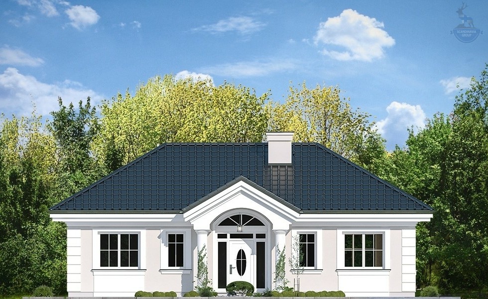 КД-420: каркасный дом с террасой и панорамным остеклением