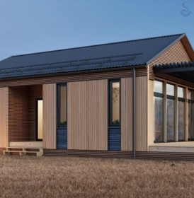 КД-670: одноэтажный барнхаус с террасой и высокими потолками