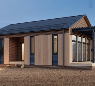 КД-670: одноэтажный барнхаус с террасой и высокими потолками