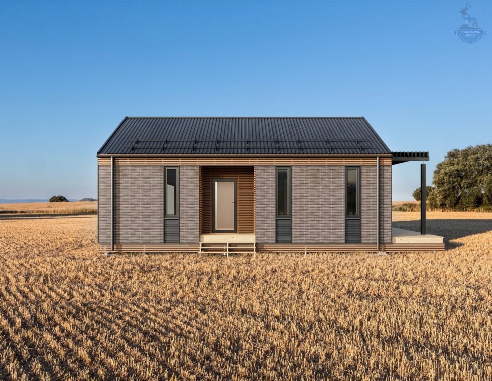 КД-670: одноэтажный барнхаус с террасой и высокими потолками