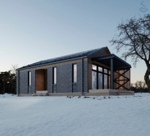 КД-670: одноэтажный барнхаус с террасой и высокими потолками