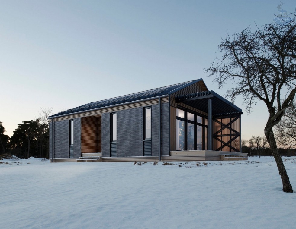 КД-670: одноэтажный барнхаус с террасой и высокими потолками