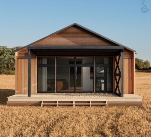 КД-670: одноэтажный барнхаус с террасой и высокими потолками