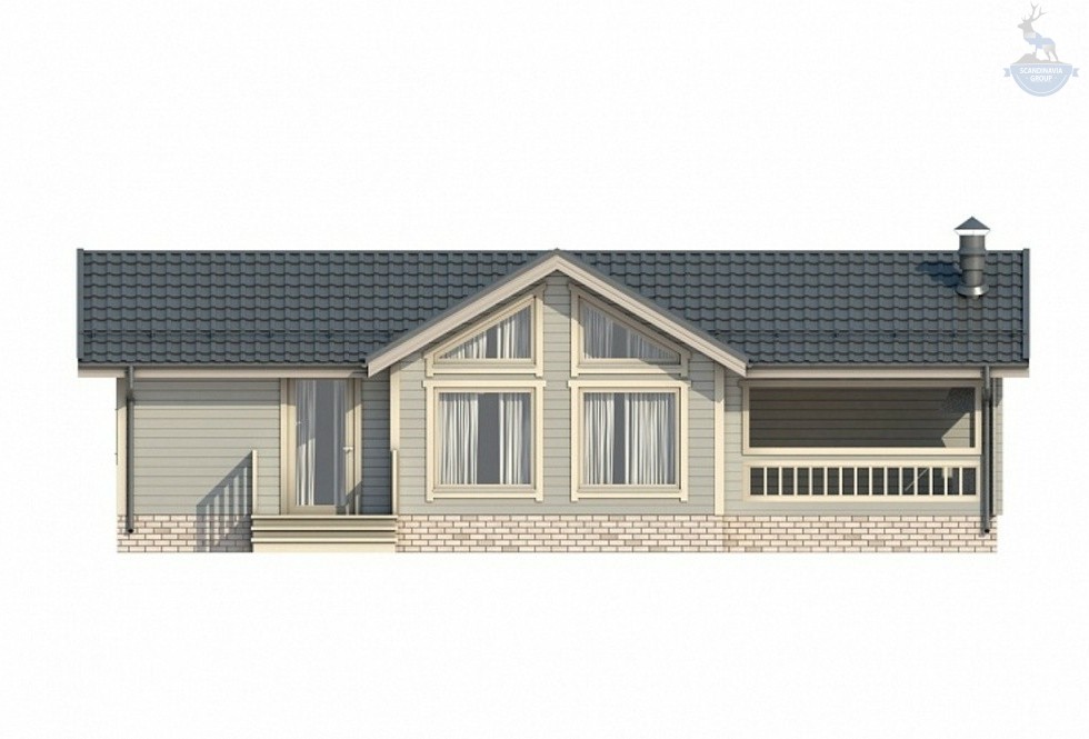 КД-680: одноэтажный каркасный дом с крыльцом и верандой