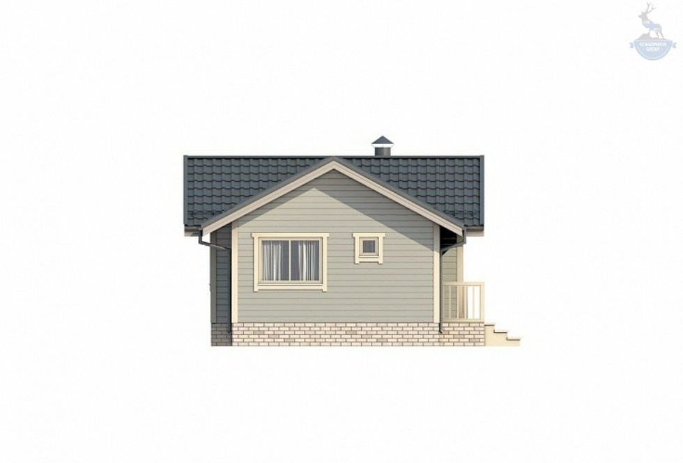 КД-680: одноэтажный каркасный дом с крыльцом и верандой