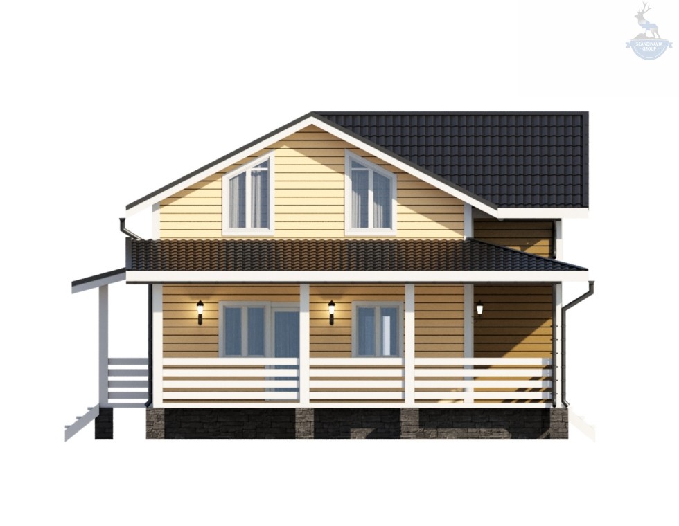 КД-700: двухэтажный каркасный дом с крыльцом и террасой