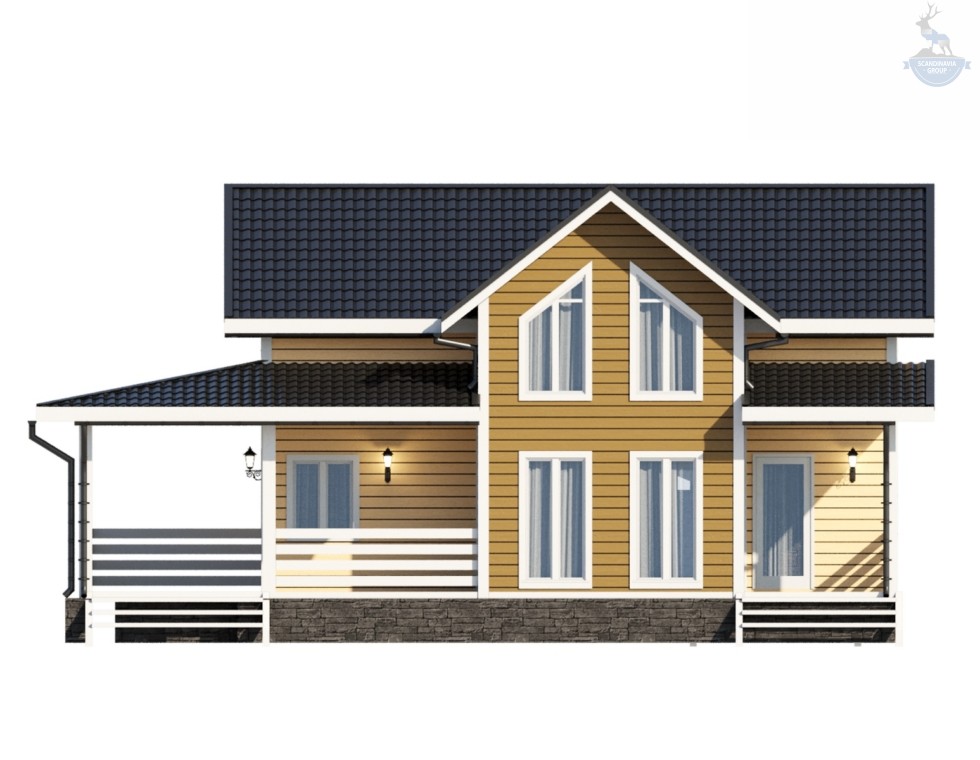 КД-700: двухэтажный каркасный дом с крыльцом и террасой