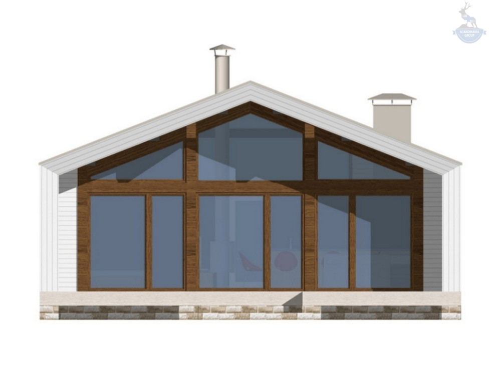 КД-720: одноэтажный каркасный дом с открытой верандой и панорамными окнами