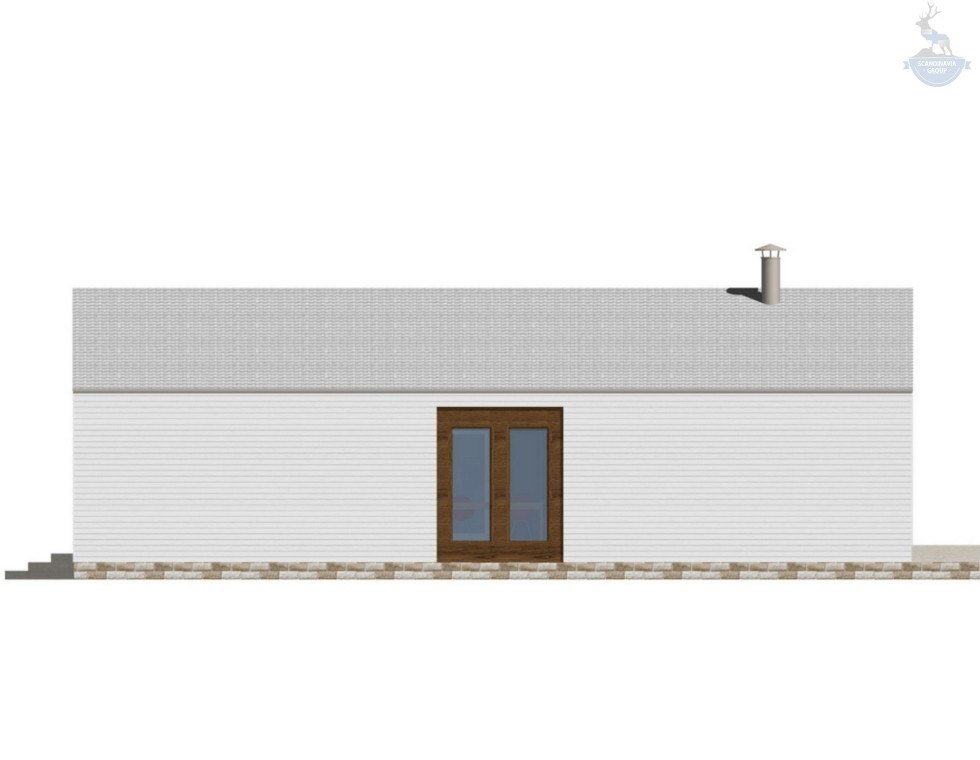 КД-720: одноэтажный каркасный дом с открытой верандой и панорамными окнами