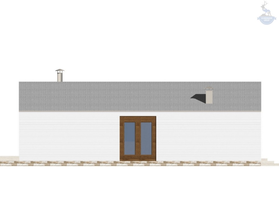 КД-720: одноэтажный каркасный дом с открытой верандой и панорамными окнами