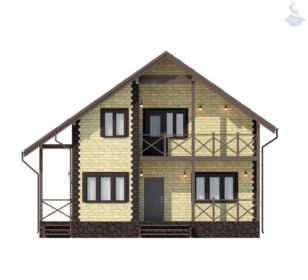 КД-80: двухэтажный каркасный дом с 2-мя террасами и балконом