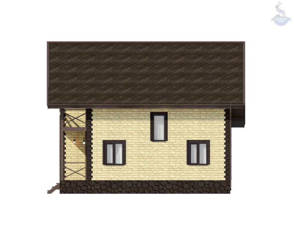 КД-80: двухэтажный каркасный дом с 2-мя террасами и балконом