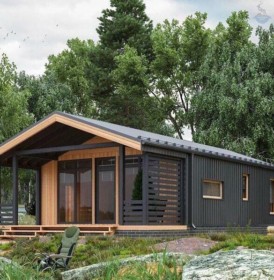 КД-860: одноэтажный каркасный дом с открытой верандой и сауной