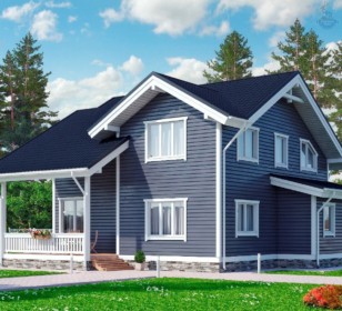 КД-910: двухэтажный каркасный дом с террасой, крыльцом и вторым светом