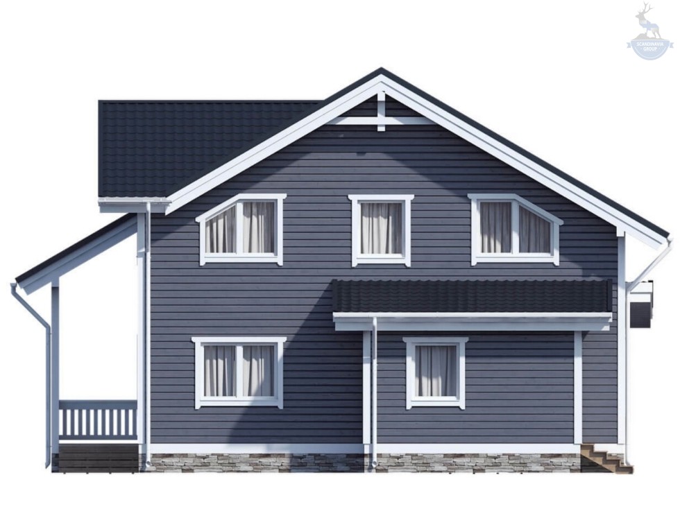 КД-910: двухэтажный каркасный дом с террасой, крыльцом и вторым светом