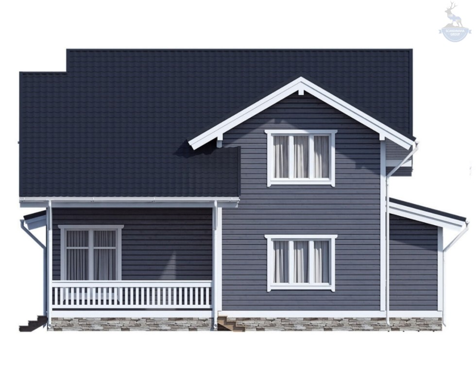 КД-910: двухэтажный каркасный дом с террасой, крыльцом и вторым светом