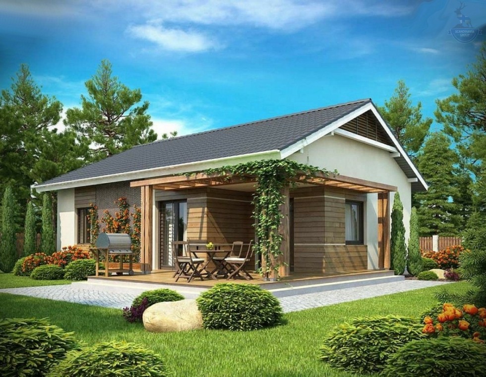 КД-960: каркасный дом с крыльцом и террасой