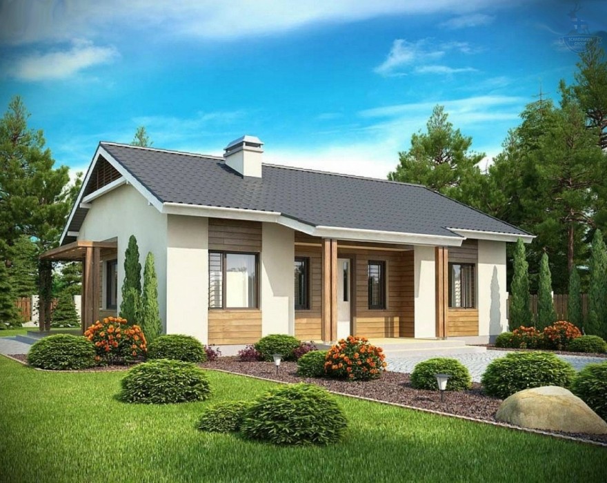 КД-960: каркасный дом с крыльцом и террасой