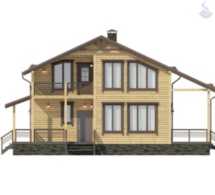 КД-120: двухэтажный каркасный дом с крыльцом, балконом и террасой